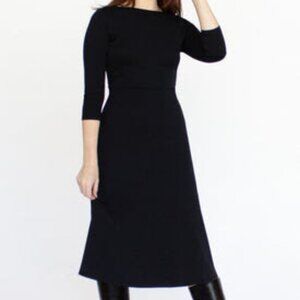 Cobalt Street 3/4 Sleeve BCI Cotton Boatneck Mid-calf Flared Dress -- Black Med